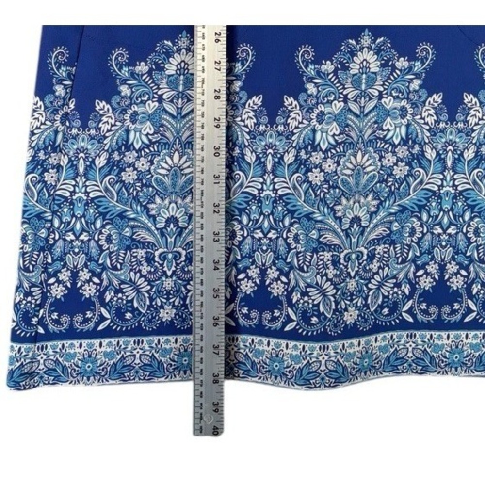 J Jill Wearever Collection Dress M Blue Boho Paisley Border Pockets Stretch Eco - Picture 10 of 10